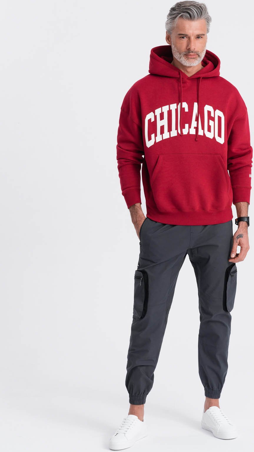 Ombre Męskie spodnie JOGGERY z odstającymi i zapinanymi kieszeniami cargo - grafitowe V6 OM-PAJO-0135 M