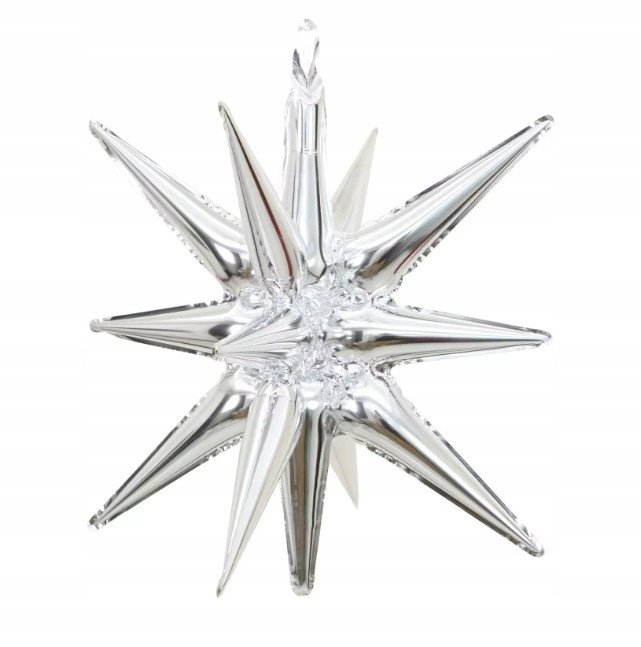 Balon Foliowy Srebrny Gwiazda 3D Duża ok 55 cm 10 sztuk