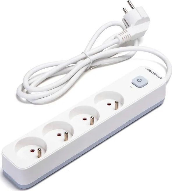 Aigostar Francuski przedłużacz 4-gniazdowy z wyłącznikiem biało-szary Francuski przedłużacz 4-gniazdowy z wyłącznikiem biało-szary