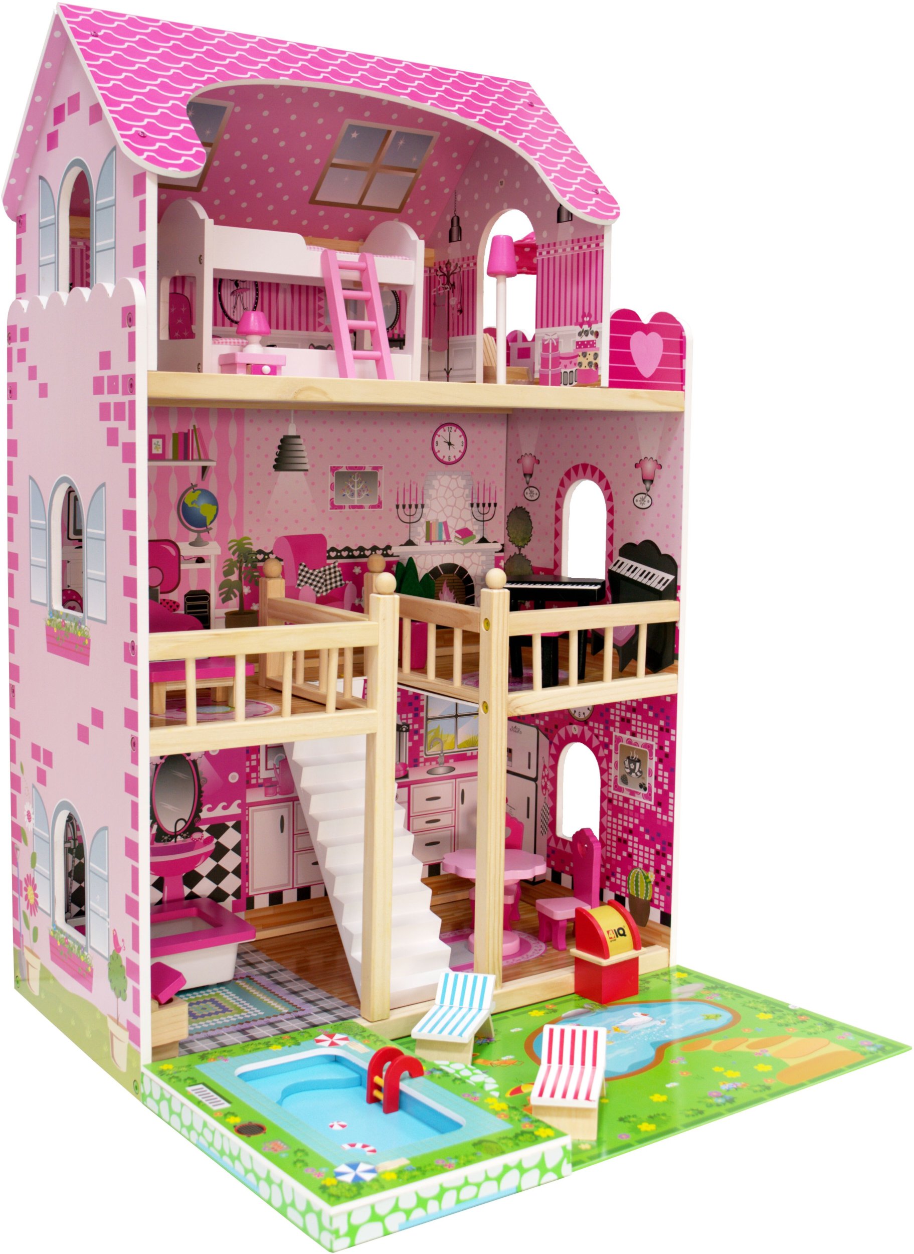 Duży domek dla lalek Daria z tarasem, basenem i akcesoriami
