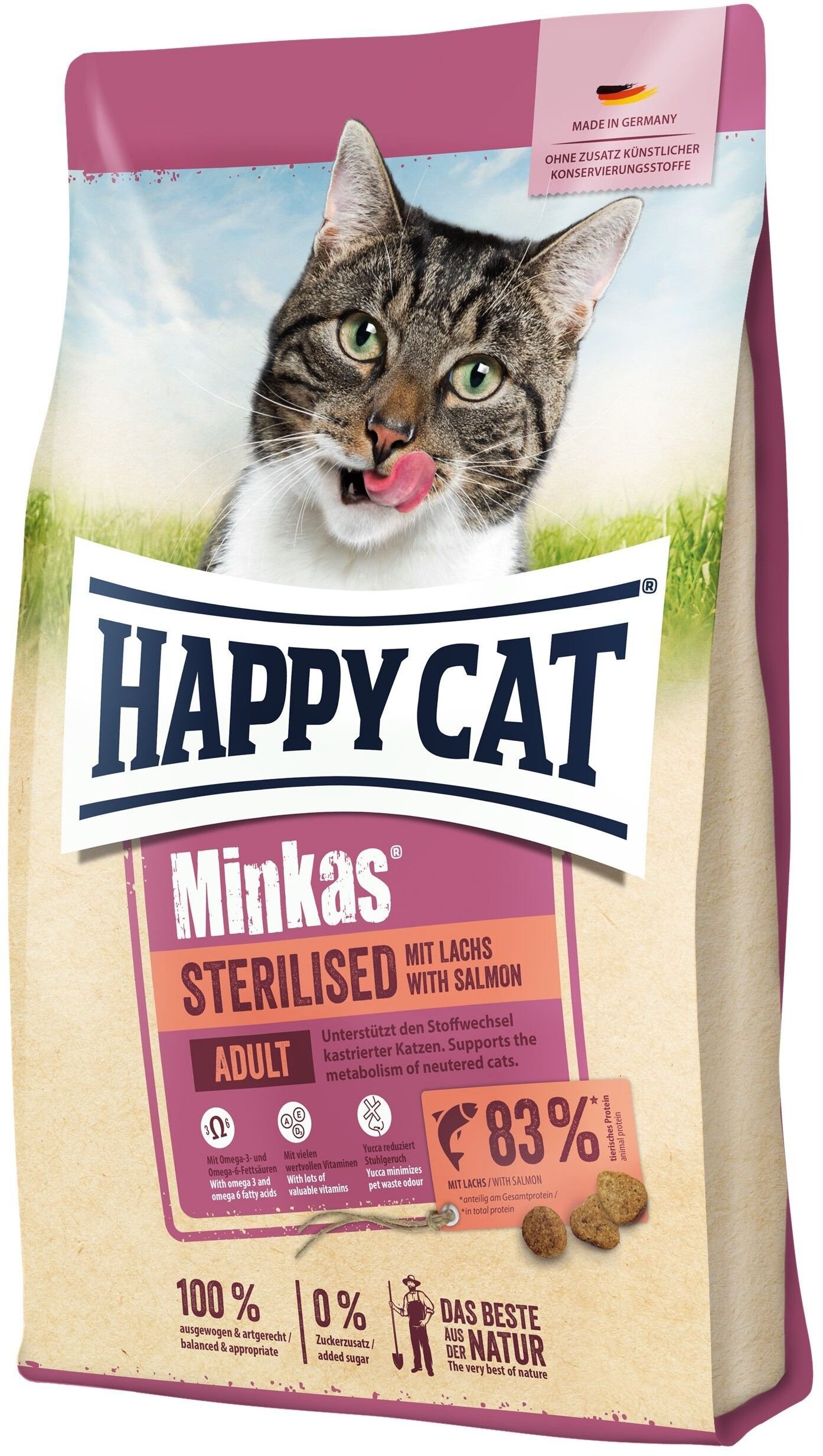 Minkas Sterilised Lachs, karma sucha, dla dorosłych kotów po sterylizacji, łosoś, 500 g