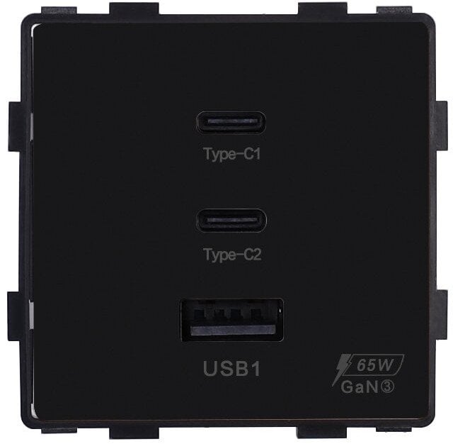 Greito krovimo rozetė Feelspot su USB+C+C jungtimis, 65W, juoda