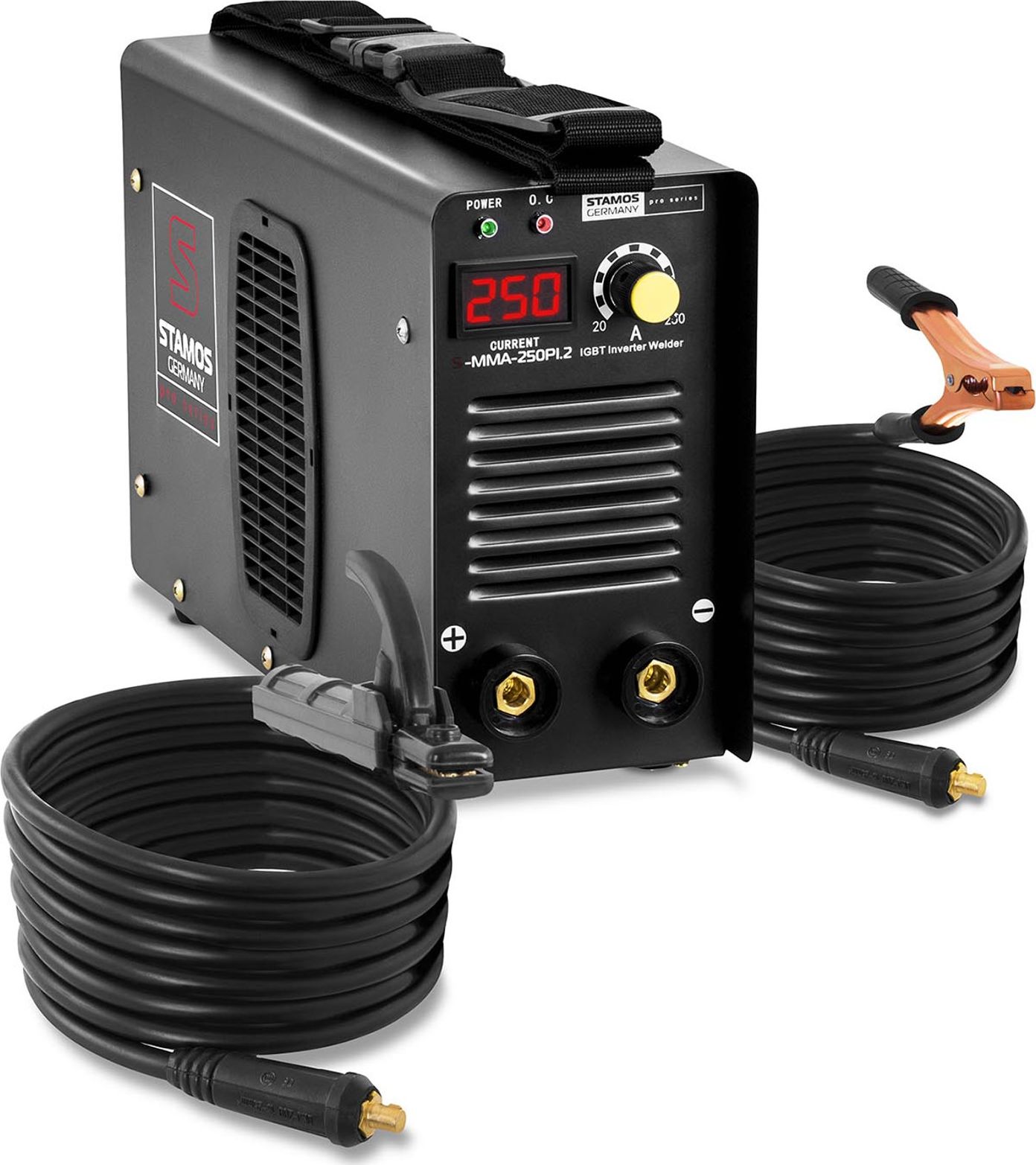 Stamos Kompaktowa niezawodna spawarka MMA IGBT z wyświetlaczem LED 250A 230V S-MMA-250PI.2