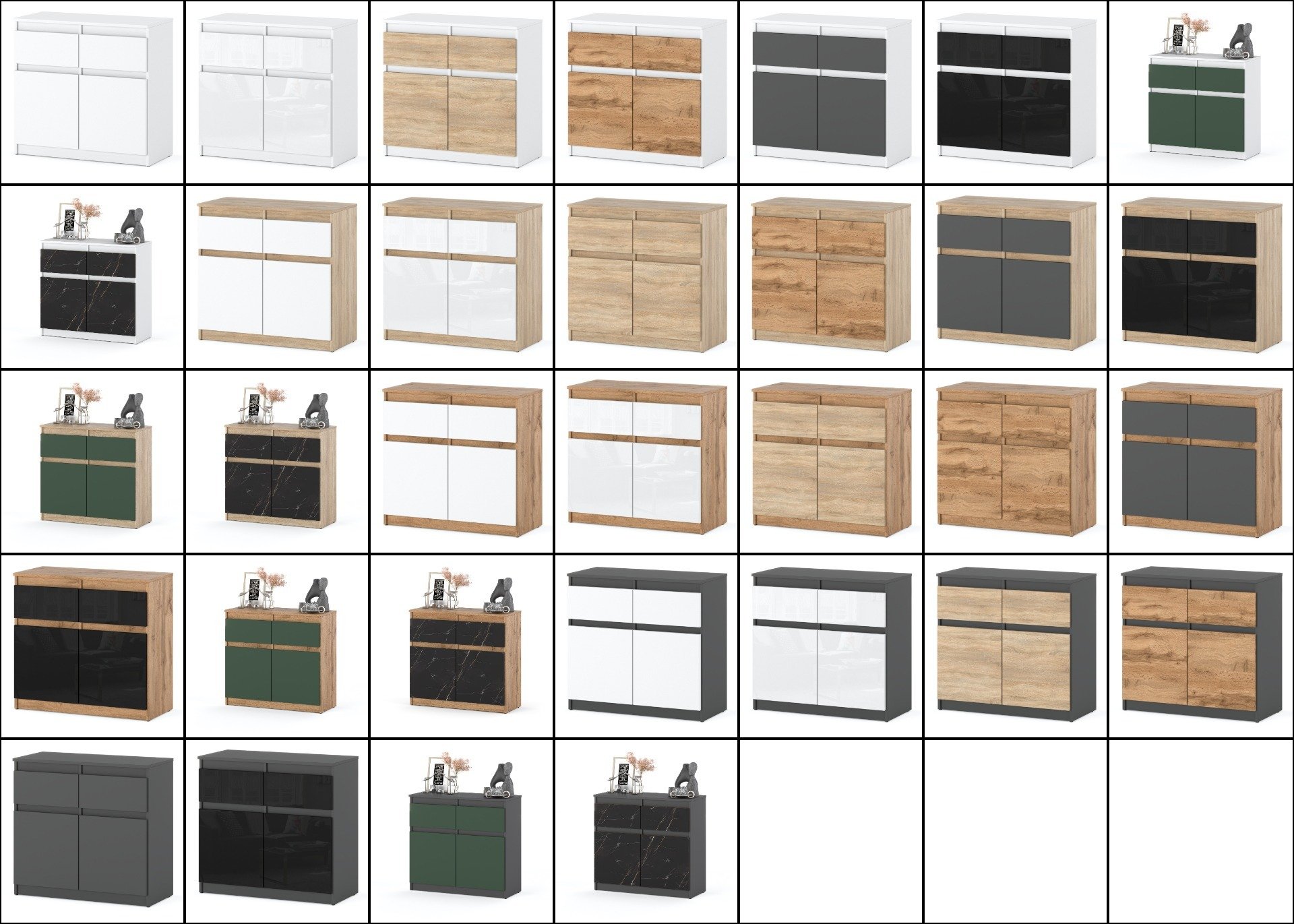 Komoda Oleksa 2 Szuflady 80cm Wąska Pojemna Szafka Szara Butelkowa Zieleń