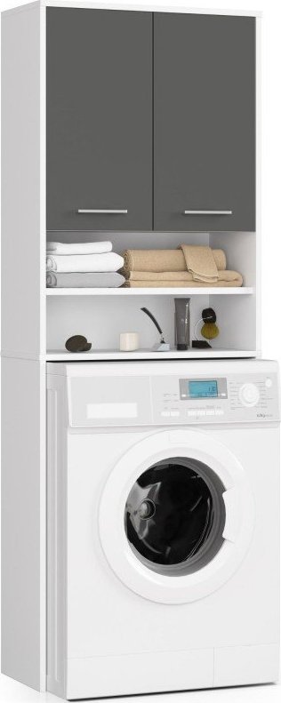 Fabryka Mebli Akord Słupek regał łazienkowy FIN nad pralkę - biały-grafit szary - 2 drzwi