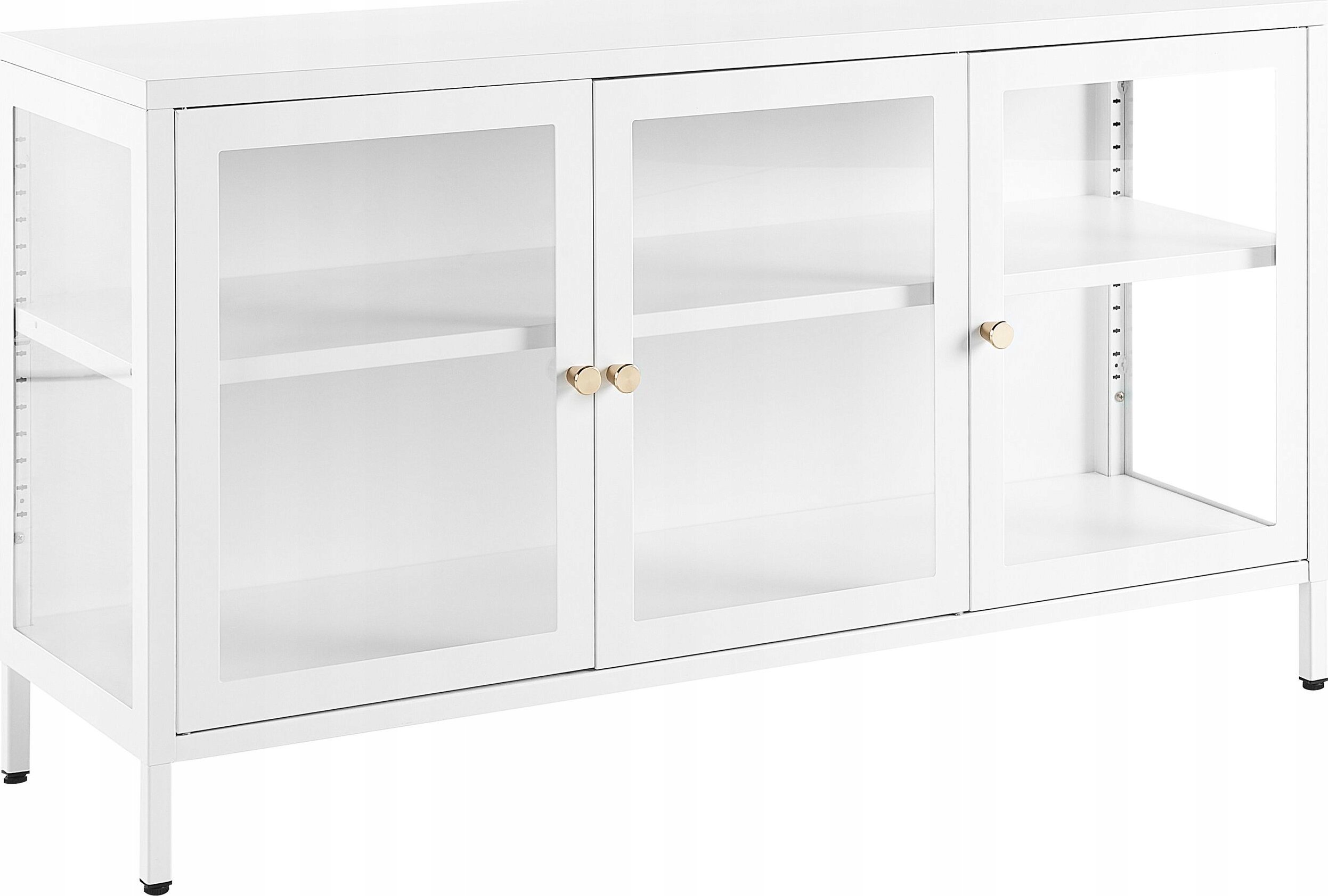 Beliani Szafka trzydrzwiowa metalowa ze szklaną gablotą biała NEWPORT