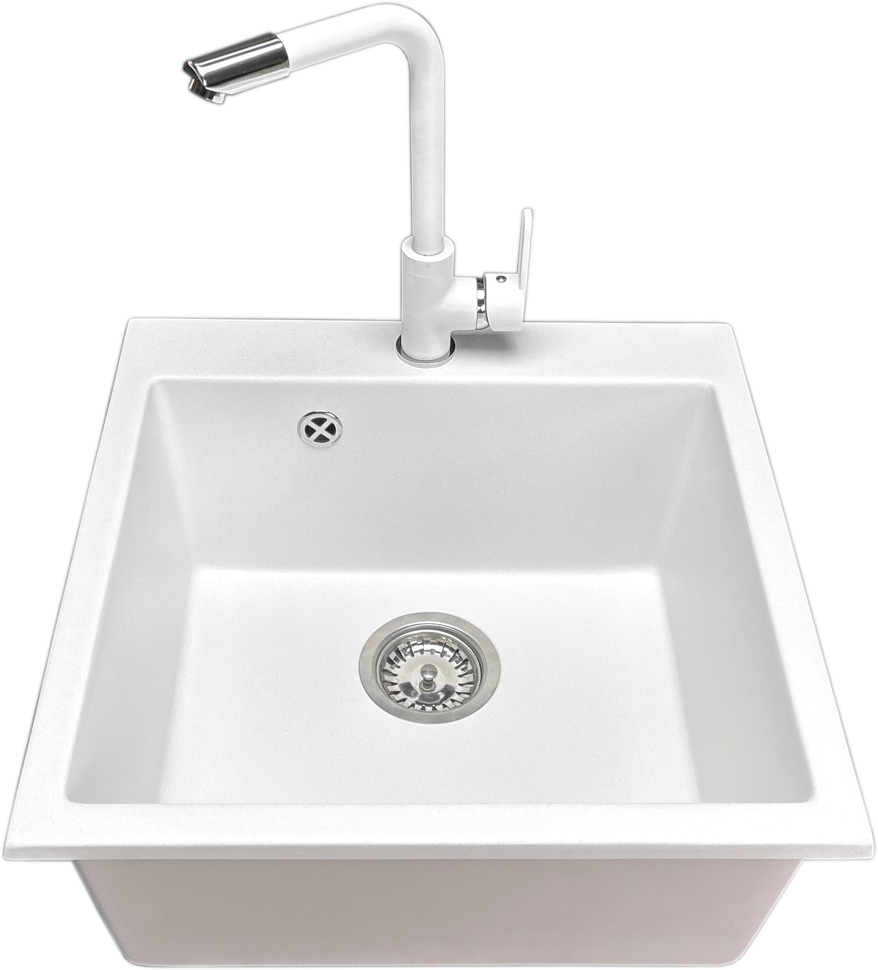 Zlewozmywak jednokomorowy FORTINA biały + bateria MOVE biała