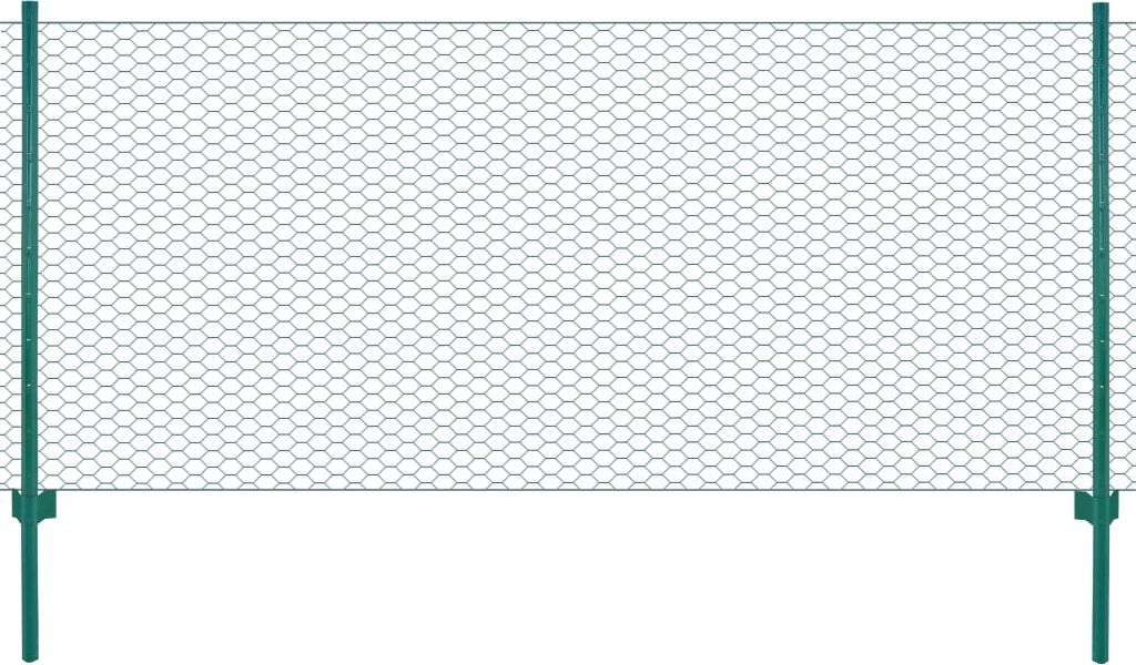 vidaXL Siatka ogrodzeniowa ze słupkami, stal, 25 x 0,75 m, zielony