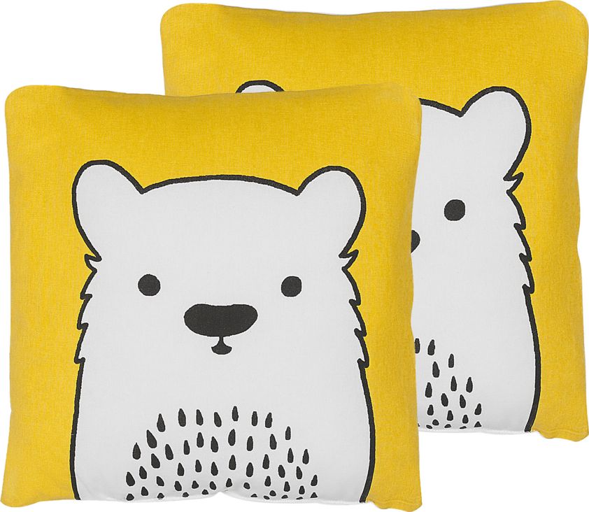 Beliani Zestaw 2 poduszek dla dzieci miś 45 x 45 cm żółta WARANASI