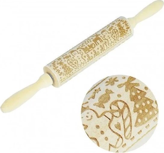 ZOLTA Drewniany wałek kuchenny świąteczny wzór Pierniki