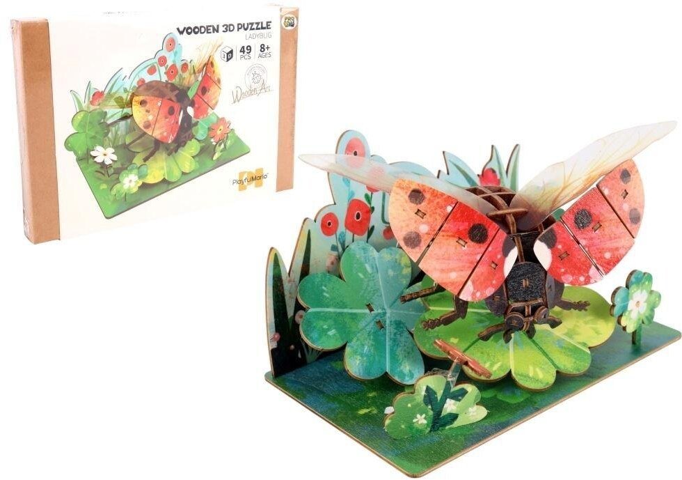 Puzzle 3D drewniane biedronka w kwiatach