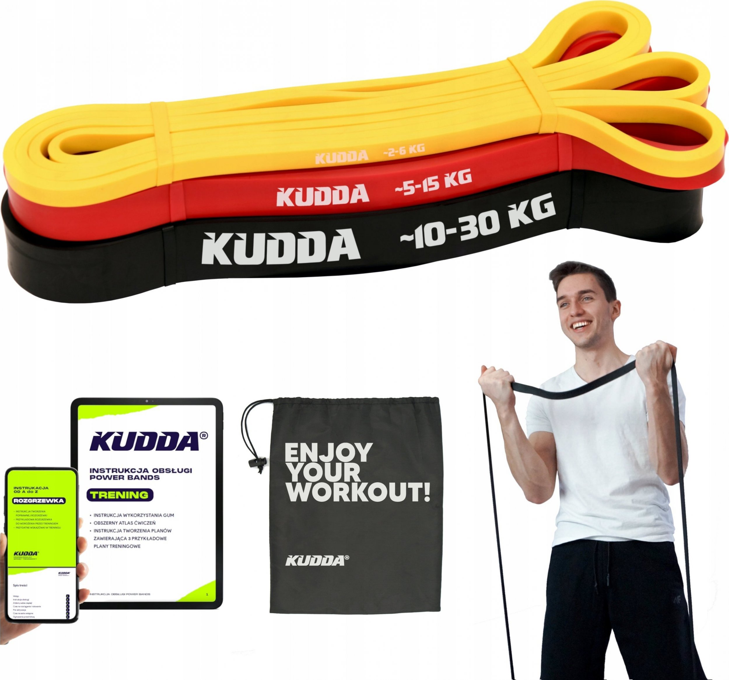 KUDDA ZESTAW 3 GUM DO ĆWICZEŃ POWERBAND gumy oporowe fitness WYSOKA JAKOŚĆ KUDDA
