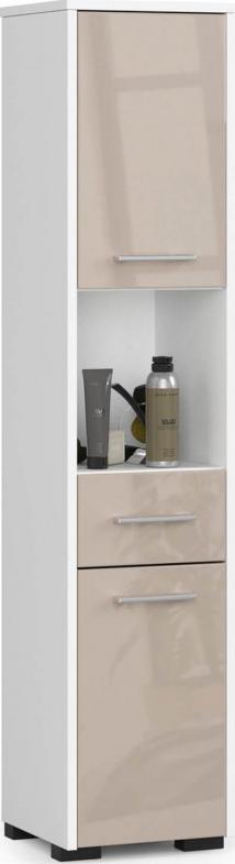 Fabryka Mebli Akord Słupek regał łazienkowy FIN 2D 1SZ 1W - biały-cappuccino połysk