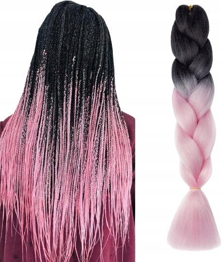 WŁOSY SYNTETYCZNE WARKOCZYKI WARKOCZ RÓŻOWE CZARNE OMBRE 130CM WA7