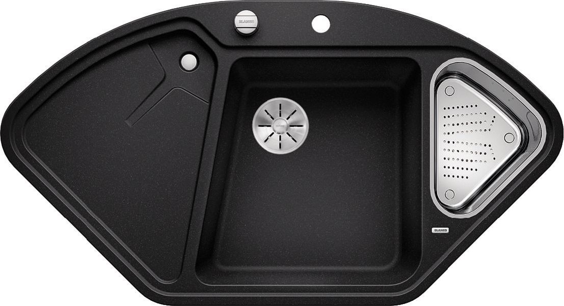 Zlewozmywak Blanco Delta II Silgranit antracyt z korkiem automatycznym InFino, odsączarka stalowa (523656)