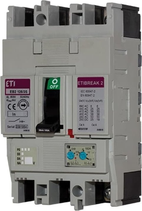 Eti-Polam Wyłącznik mocy 3P 100A 25kA /wyzwalacz termo-magnetyczny/ EB2 125/3L 004671025