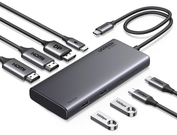 HUB UGREEN CM639 USB-C / 2xHDMI 4K60Hz, DisplayPort, 2xUSB-A, 2xUSB-C 3.2 10Gbps, USB-C PD 100W
