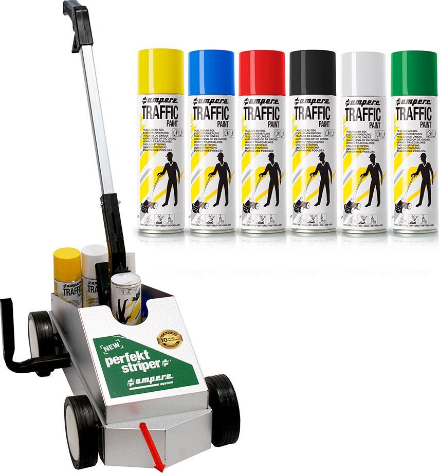 Ampere Zestaw ampere farba drogowa Traffic 12szt z wózkiem Perfekt Striper do malowania pasów