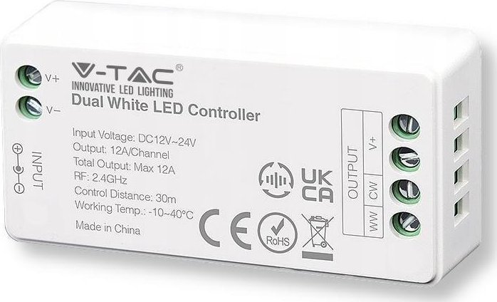 V-TAC Kontroler Sterownik Ściemniacz V-TAC MONO Jednokolorowy CCT 12A 12V-144W 24V-288W VT-2431