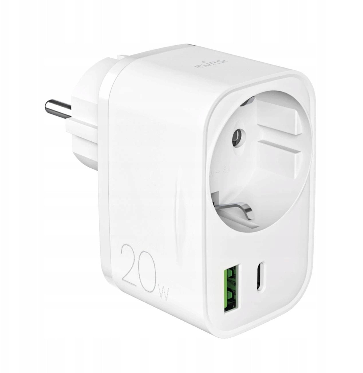 Ładowarka Puro 20W Power Delivery z wtyczką i gniazdem Schuko 1x USB-C + 1x USB-A - biała