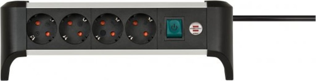 Kabel zasilający Brennenstuhl Brennenstuhl 1391040400 rozgałęziacz 1,8 m 4 x gniazdo sieciowe Wewnętrzna Czarny, Srebrny