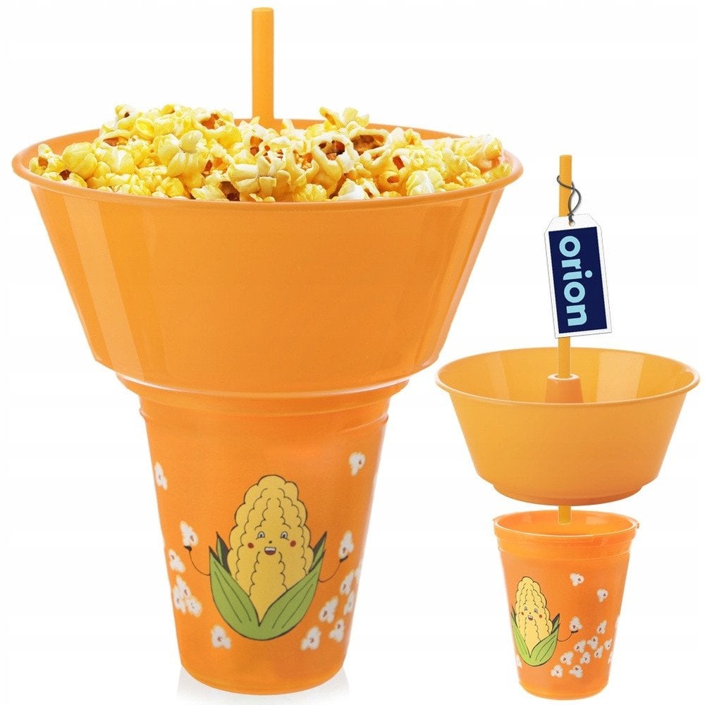 Kubek z miską na popcorn pomarańczowy 500 ml