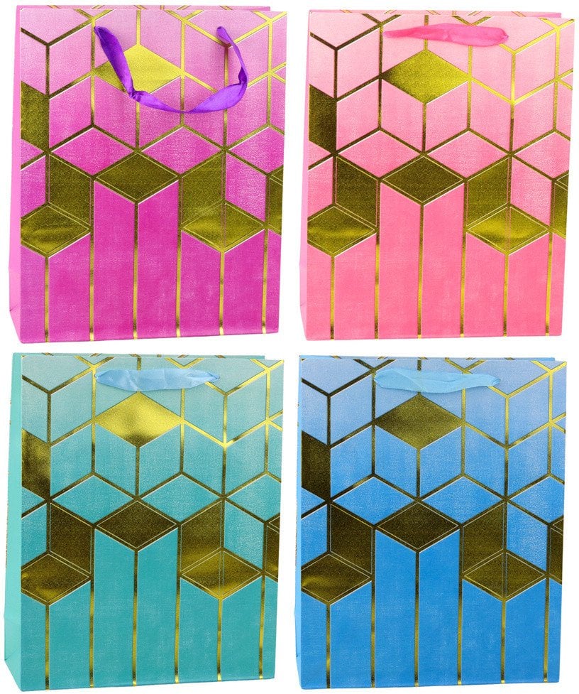 Torba Prezentowa Papierowa Wzory Geometryczne Złote 32 x 26 x 12 cm