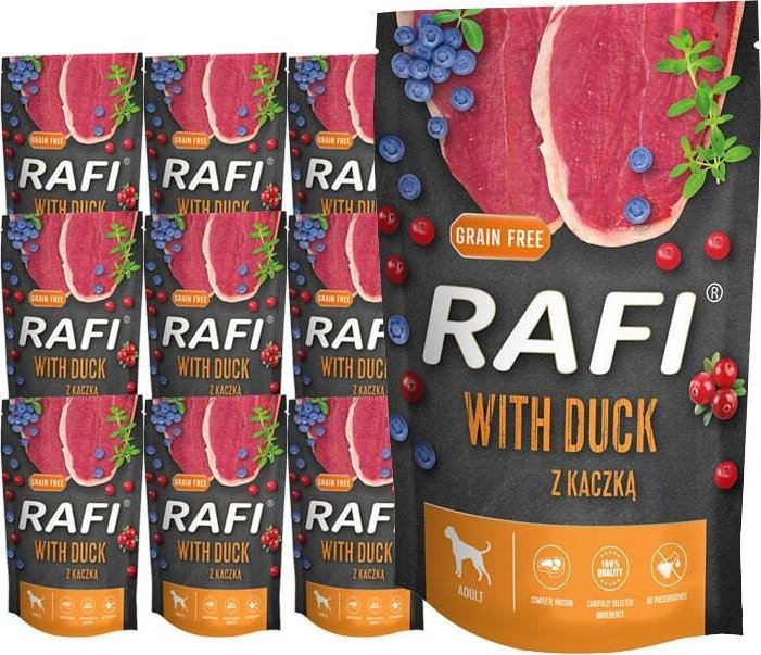 Mokra karma dla psa Rafi z kaczką saszetka zestaw 10 x 500 g