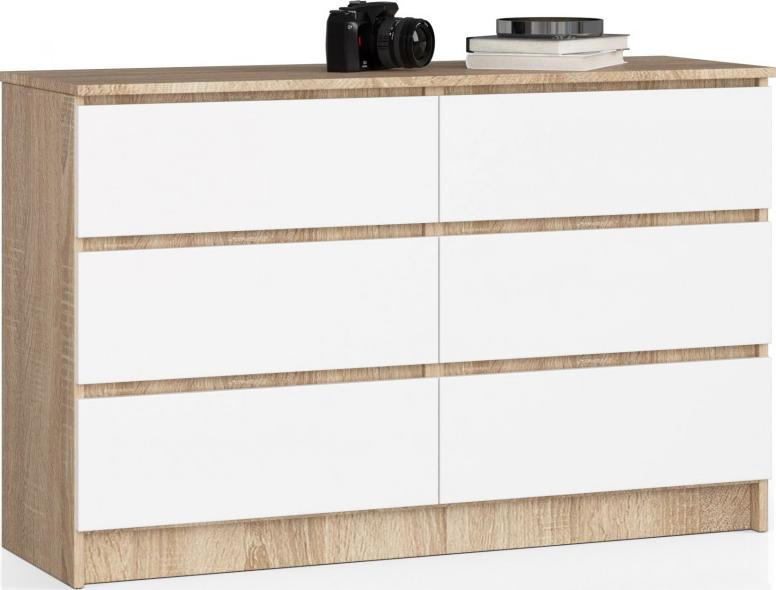 Fabryka Mebli Akord KOMODA K 120 cm 6 SZUFLAD SONOMA / BIAŁA
