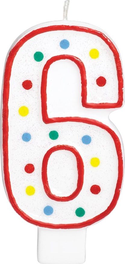 AMSCAN Świeczka cyferka w kropeczki sześć 6 - 13 cm - 1 szt. uniwersalny