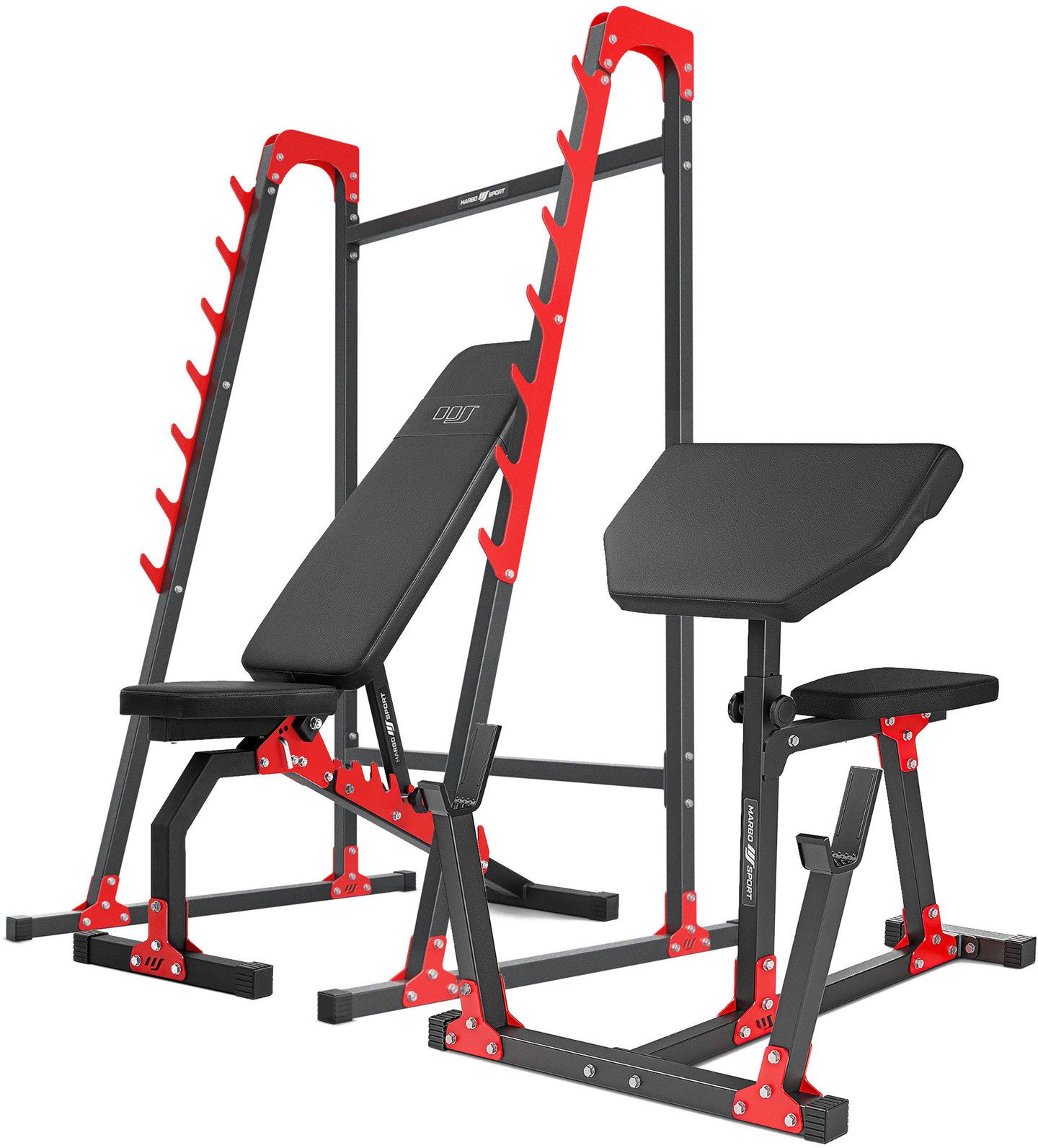 Zestaw MH10 ławka treningowa dwustronna + stojaki wielopoziomowe + modlitewnik Marbo Sport