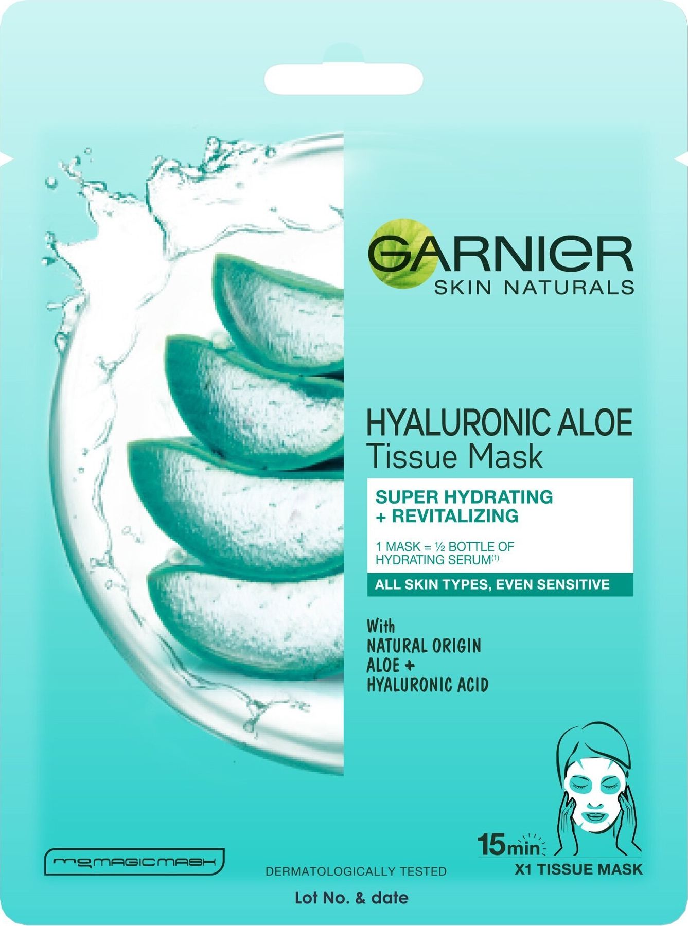 Garnier Itin drėkinanti lakštinė veido kaukė su alaviju ir hialurono rūgštimi Garnier Skin Naturals Hyaluronic Aloe 32 g