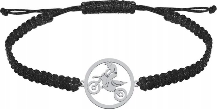 Radziszewska Jewellery Bransoleta Męska Motocross Srebro 925 Sznurek Prezent GRAWER GRATIS