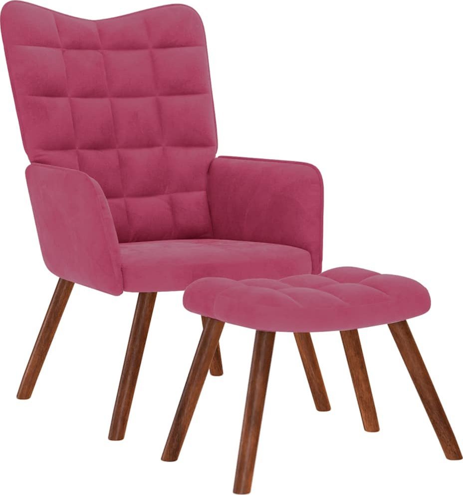 Fotel z podnóżkiem, winna czerwień, obity aksamitem