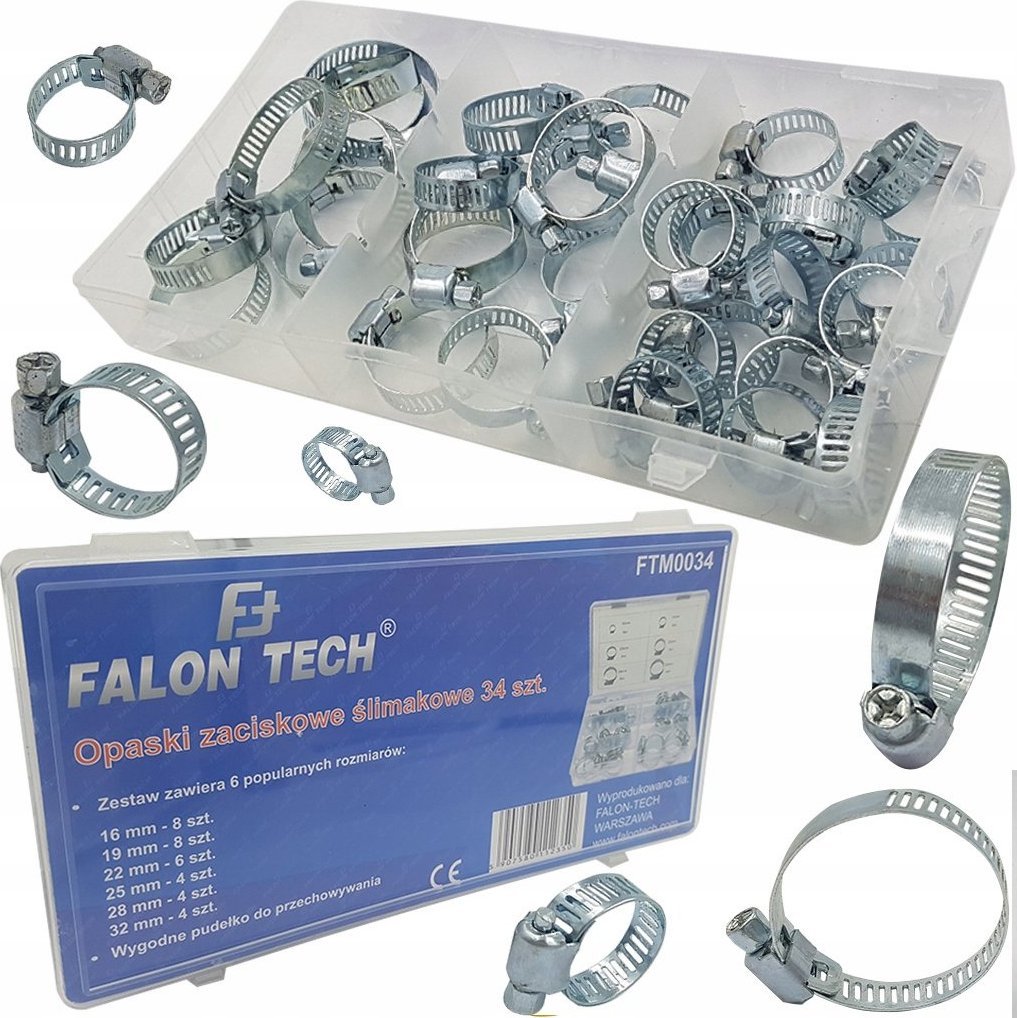 Organizer Falon-Tech OPASKI ZACISKOWE ŚLIMAKOWE OBEJMY 34 SZT. 13-38 MM