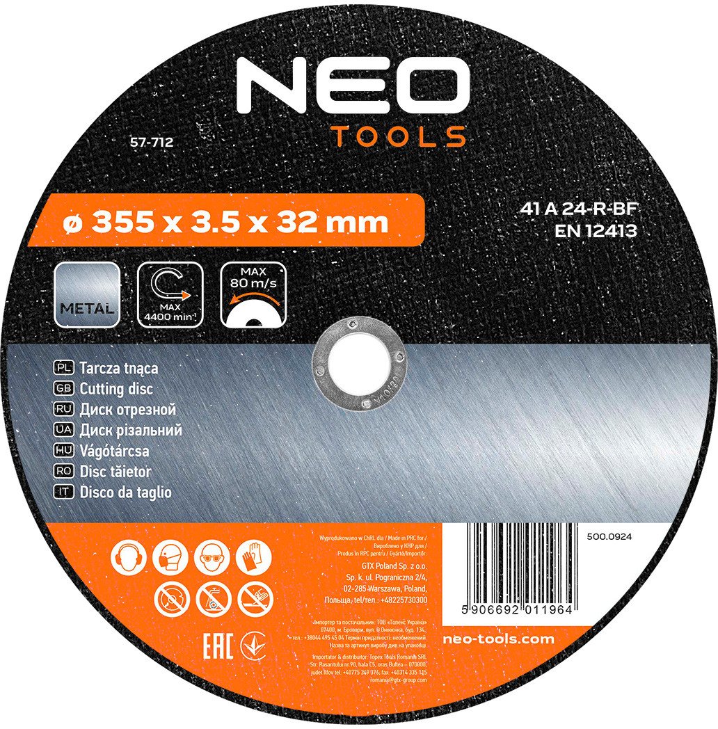 Tarcza tnąca do metalu 350 x 3.5 x 32.0 mm, 41 A24-R-BF