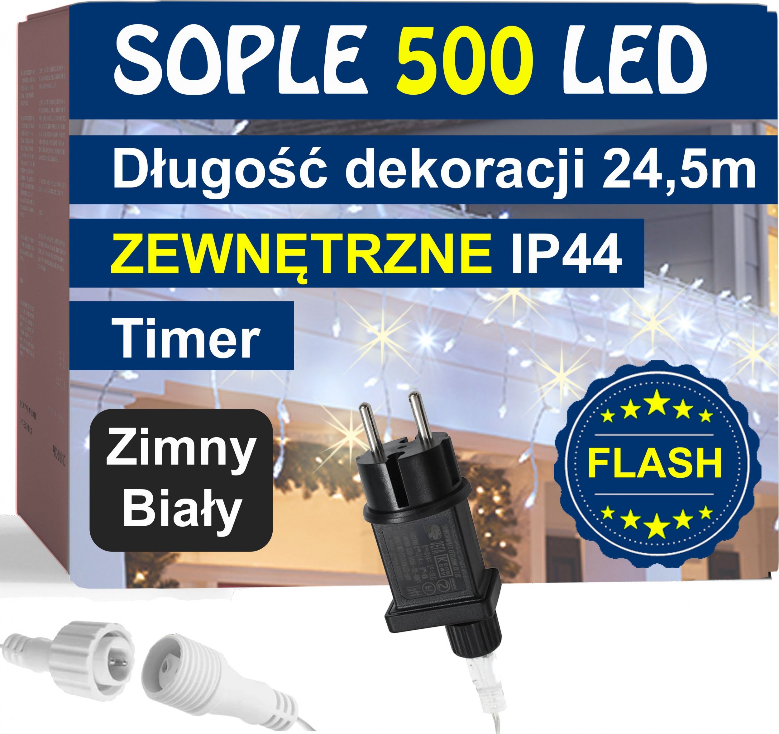 Okej Lux SOPLE 500 LED 25M ZIMNY BIAŁY TIMER FLASH