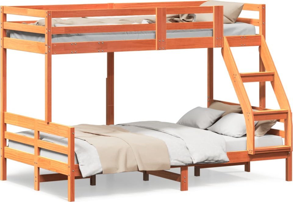 vidaXL vidaXL Łóżko piętrowe, 80x200/120x200 cm, woskowy brąz, drewno sosnowe
