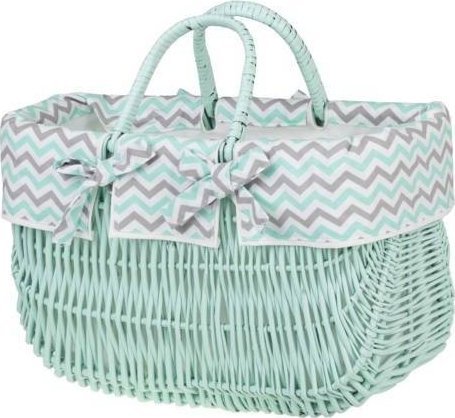 WickerPL PASTELOWA MIĘTA MALOWANA WIKLINOWA TORBA NA ROWER KOSZ ROWEROWY Z OBSZYCIEM I SKÓRZANYMI PASKAMI 43X21 H27/35 CM