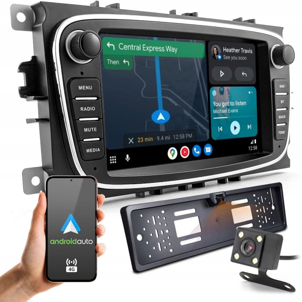 Radio 4GB RAM Ford 7" LCD Nawigacja GPS Android Auto WiFi GSM 4G Kamera