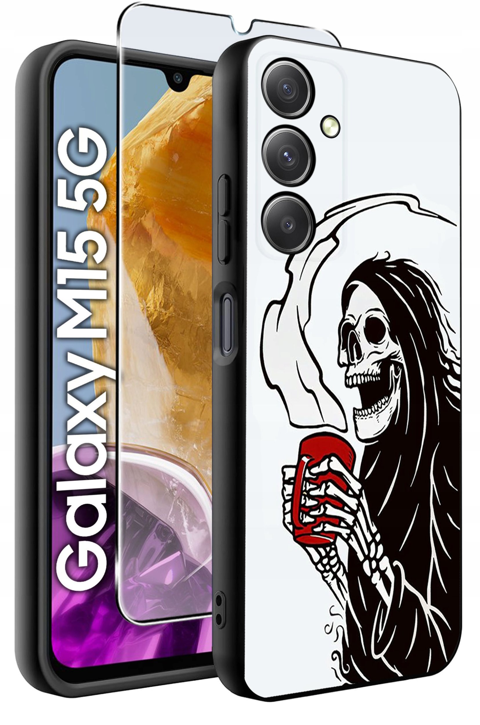 ETUI do Samsung M15 5G WZORY | SILIKONOWE MATT CASE + SZKŁO HARTOWANE 9H