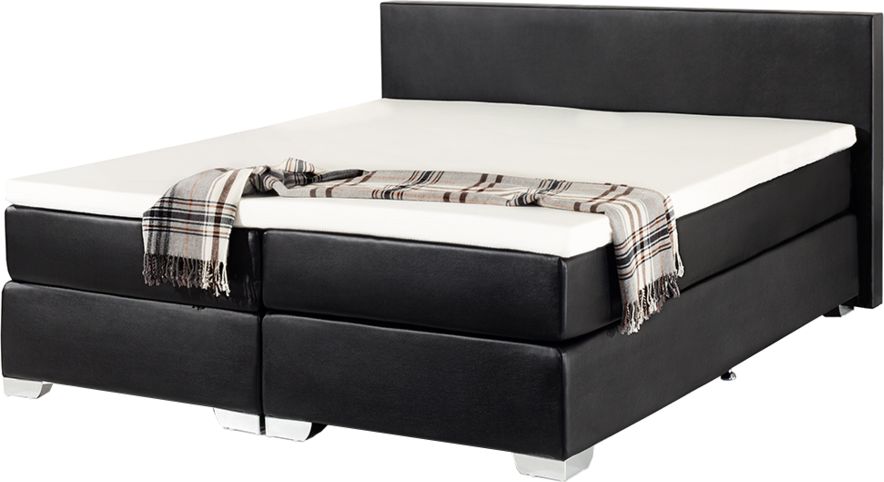 Beliani Łóżko kontynentalne ekoskóra 160 x 200 cm czarne PRESIDENT