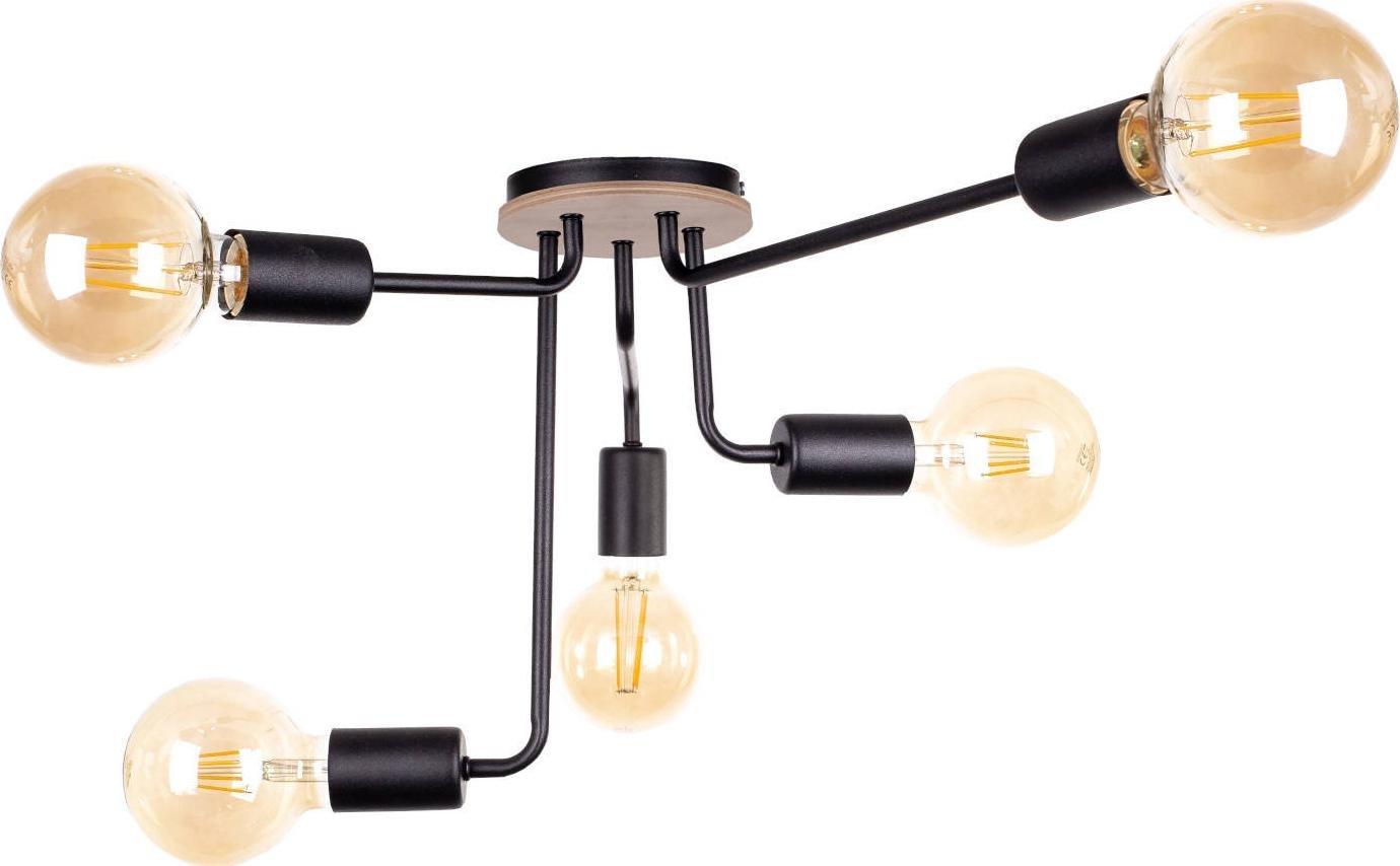 Lampa wisząca KET Modernistyczna LAMPA sufitowa KET1160 metalowa OPRAWA loftowa czarne drewno