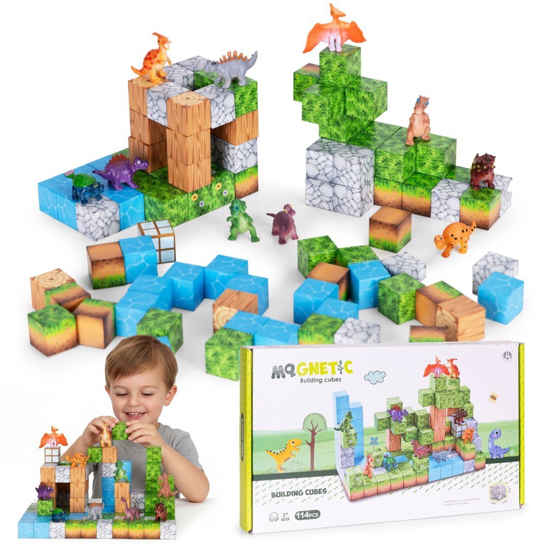 Klocki magnetyczne konstrukcyjne zestaw dla dzieci 114 elementów sześciany EDUKAMP