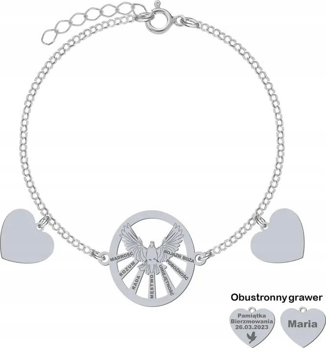 Radziszewska Jewellery Bransoletka Srebrna na Bierzmowanie Duch Święty Serce Prezent GRAWER GRATIS