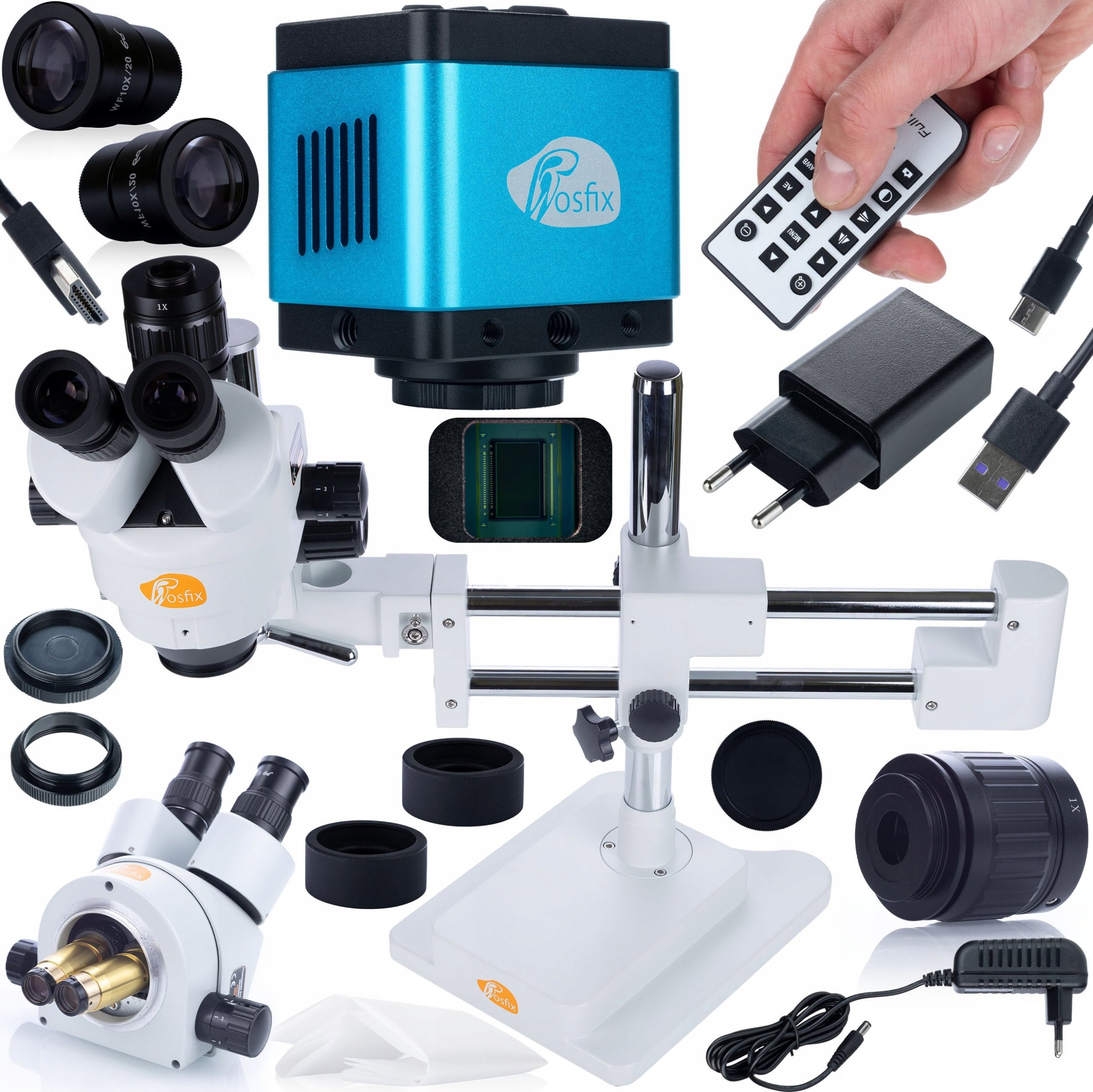 Mikroskop Rosfix MIKROSKOP STEREOSKOPOWY TRINOKULAROWY SUWNICA KAMERA 4K UHD ZESTAW