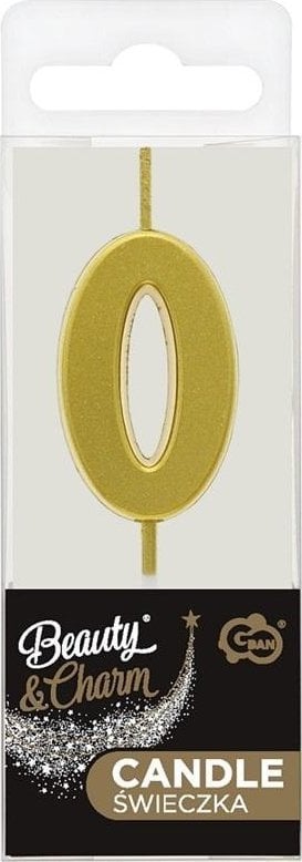 Świeczka piker B&C cyfra 0 metaliczna złota 9,5cm