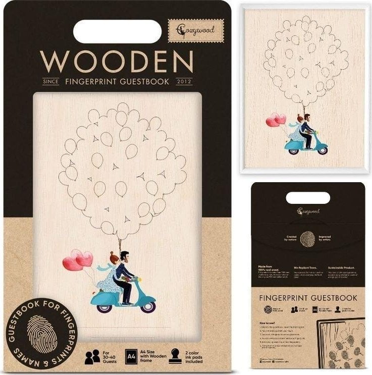 Cozywood Księga gości na odciski palców Ślub Skuter