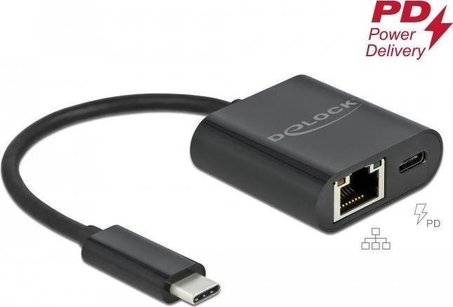 Karta sieciowa Delock DeLOCK USB-C adapter> Gigabit LAN + PW black - LAN 10/100/1000 Mbps with Power Delivery