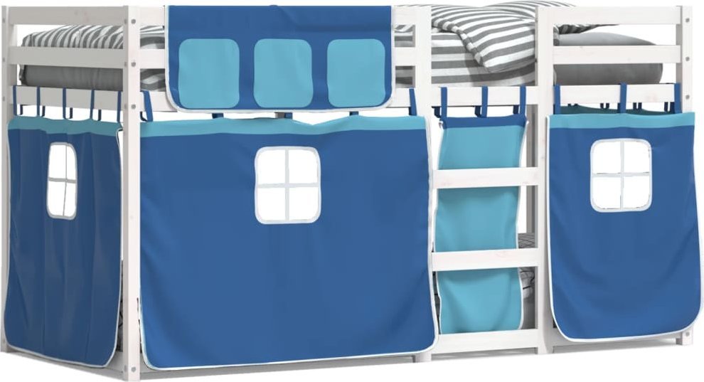 vidaXL vidaXL Łóżko piętrowe z zasłonkami, niebieskie, 80x200 cm, sosnowe